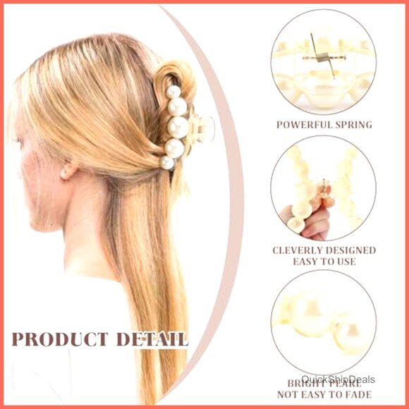 Pearl Hair Claw Clips for Thick Thin Curly Hair Accessories - Picture 3 of 6